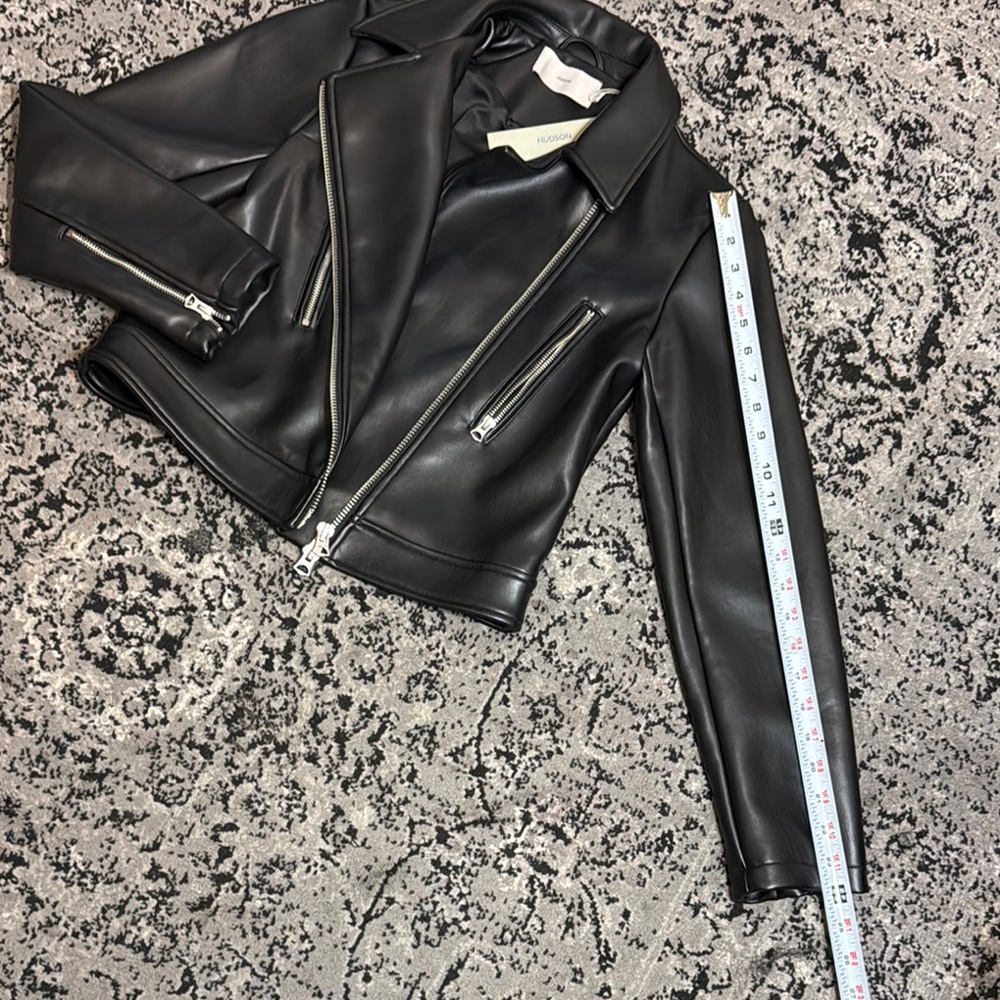 Black Vegan Leather moto Jacket with silver hardware - Picture 8 of 9